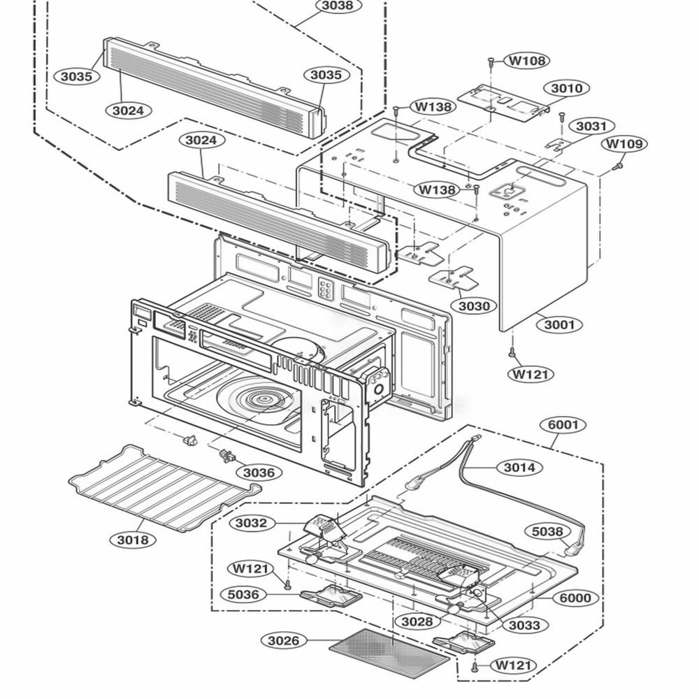 Oven Cavity Parts Diagram and Parts List for JMV8196ACW AWHEJEC LG Range