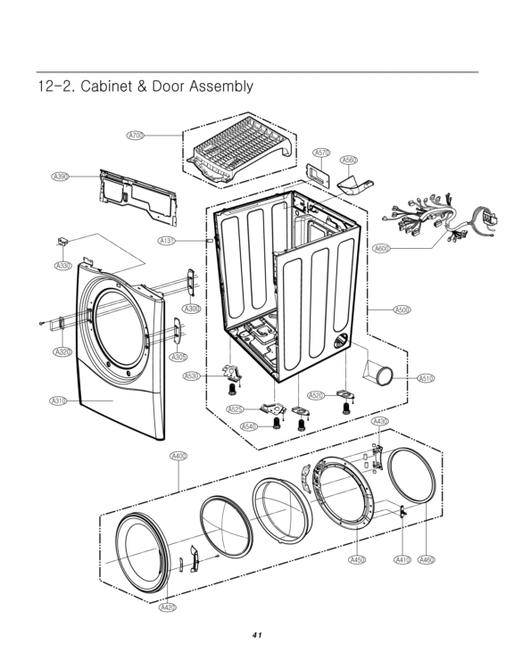Cabinet & Door Assembly Diagram and Parts List for DLE5955W ABWEEUS LG Dryer