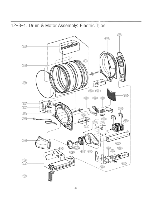 Drum & Motor Assembly Diagram and Parts List for DLE5955W ABWEEUS LG Dryer