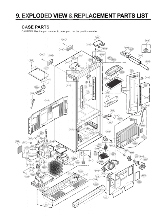 CASE PARTS   EXPLODED VIEW & REPLACEMENT PARTS LIST Diagram and Parts List for LFX25980ST LFX25980ST /01 LG Refrigerator