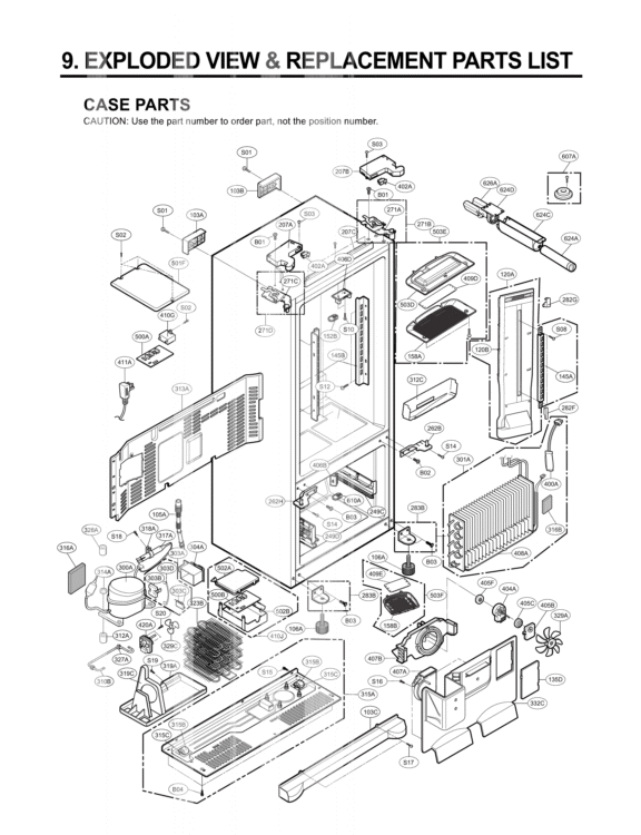 CASE PARTS   EXPLODED VIEW & REPLACEMENT PARTS LIST Diagram and Parts List for LFX21980ST LFX21980ST/01 LG Refrigerator