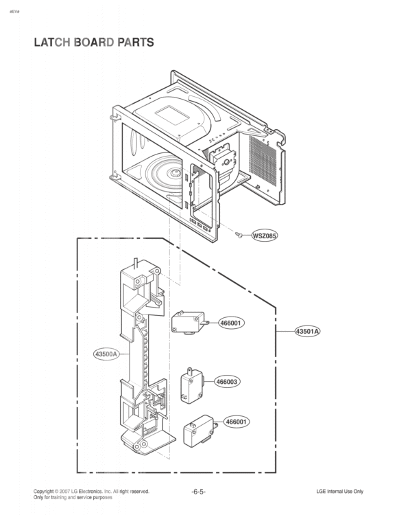 LATCH BOARD PARTS Diagram and Parts List for LRMP1270ST CSSELGA LG Microwave