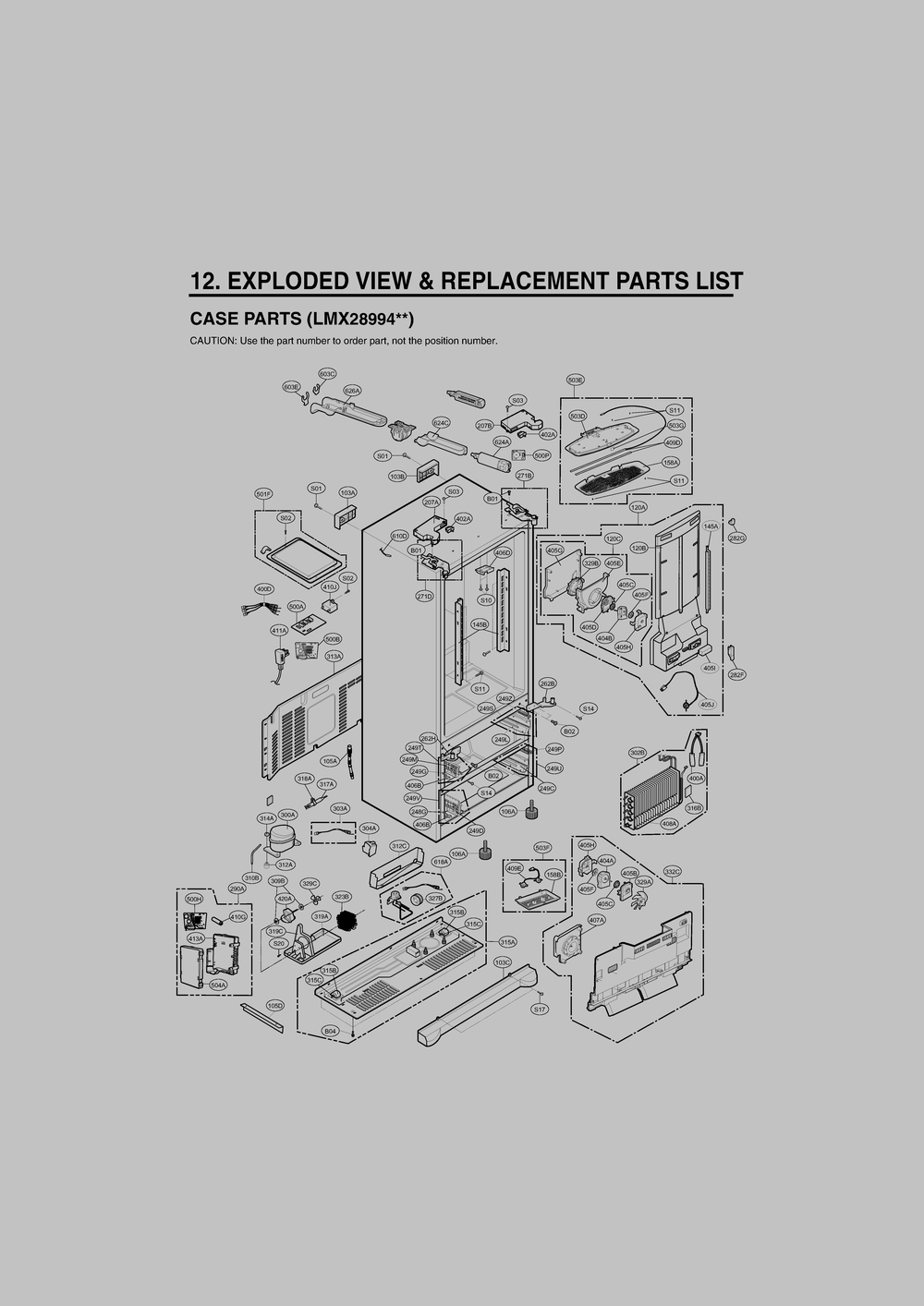 Case Parts Diagram and Parts List for GR-L28ANSHP ASTCNA0 LG Refrigerator