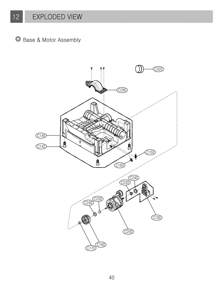 Base & Motor Assembly  EXPLODED VIEW Diagram and Parts List for DLEV833W  LG Dryer