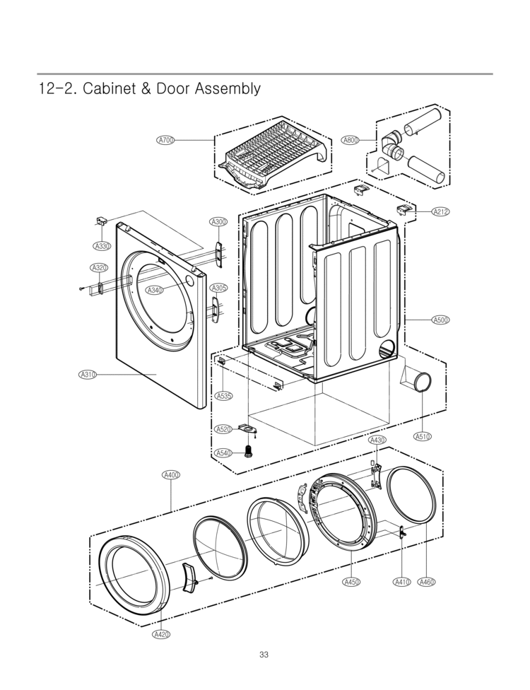 Cabinet & Door Assembly Diagram and Parts List for DLE6942W  LG Dryer