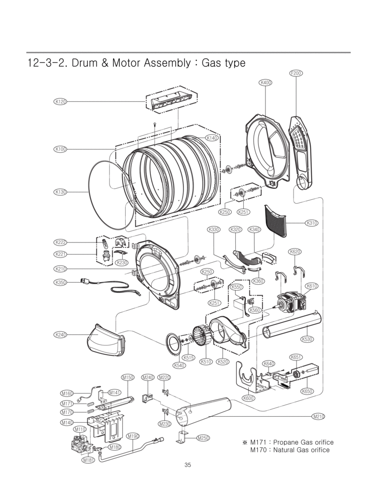 Drum & Motor Assembly Diagram and Parts List for DLG6952W  LG Dryer