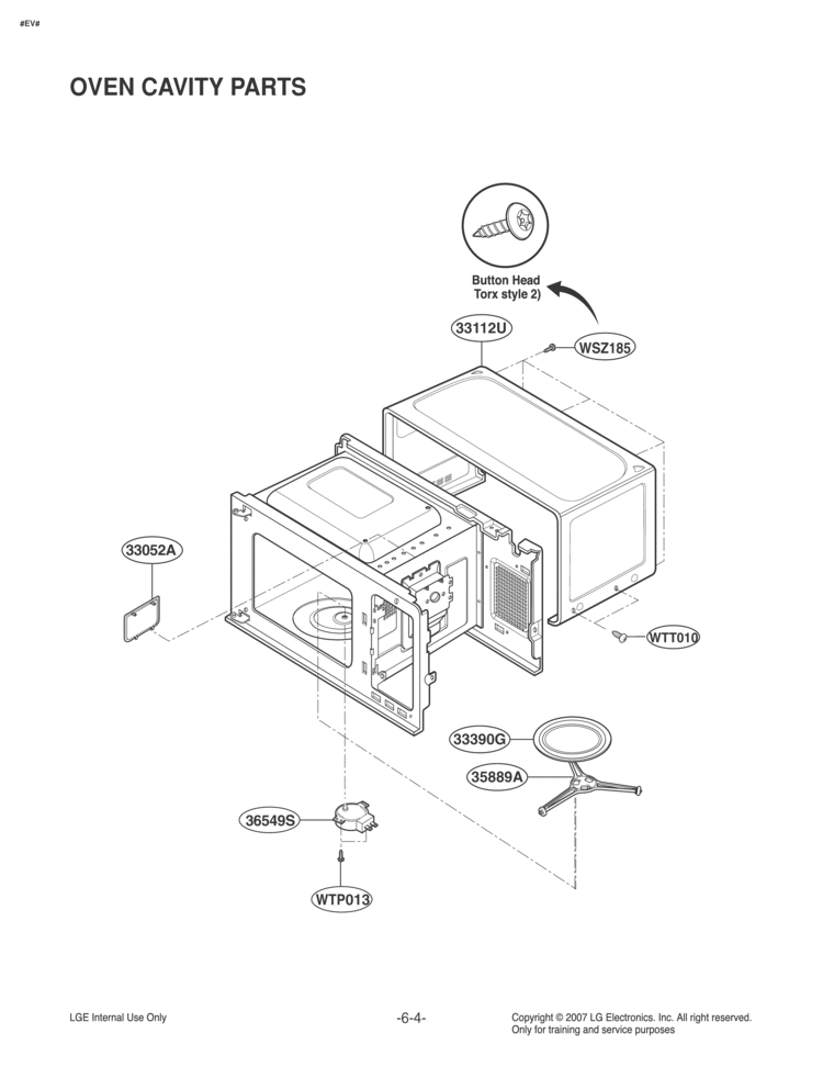 OVEN CAVITY PARTS Diagram and Parts List for LMA1180ST  LG Microwave