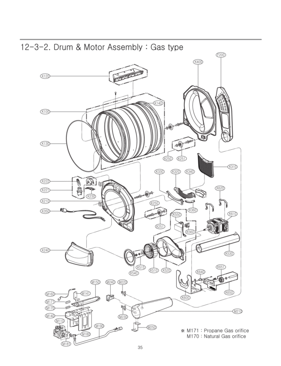 Drum & Motor Assembly Diagram and Parts List for DLG0452W  LG Dryer