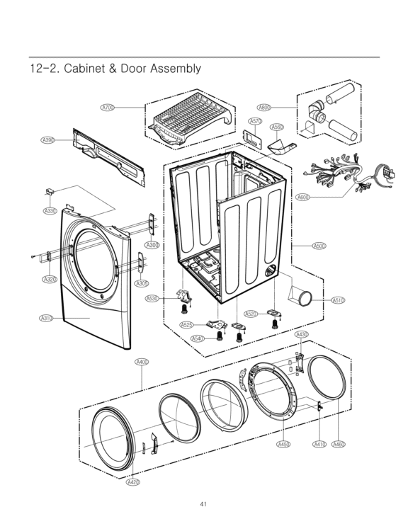 Cabinet & Door Assembly Diagram and Parts List for DLE7177RM ACREEUS LG Dryer