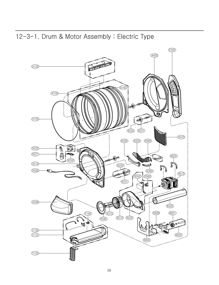 Drum & Motor Assembly Diagram and Parts List for DLE5977SM  LG Dryer