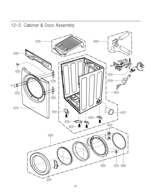 Cabinet & Door Assembly Diagram and Parts List for DL  LG Dryer