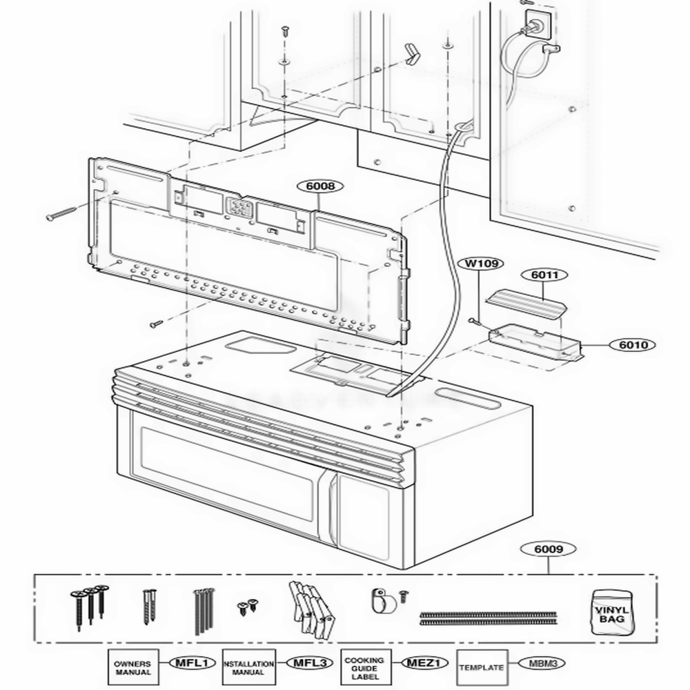 Installation Parts Diagram and Parts List for 80412 CWHESEA LG Range