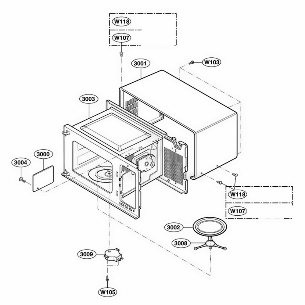 Oven Cavity Parts Diagram and Parts List for 62464 CB6ESEA LG Wall Oven