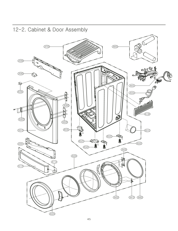 Cabinet & Door Assembly Diagram and Parts List for DLG9588WM  LG Dryer