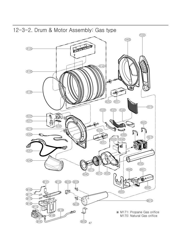 Drum & Motor Assembly Diagram and Parts List for DLG9588WM  LG Dryer