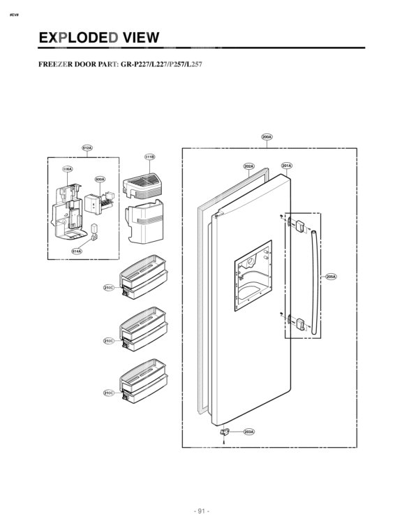 FREEZER DOOR PART  EXPLODED VIEW Diagram and Parts List for LSC21943ST GR-L227SSPH LG Refrigerator