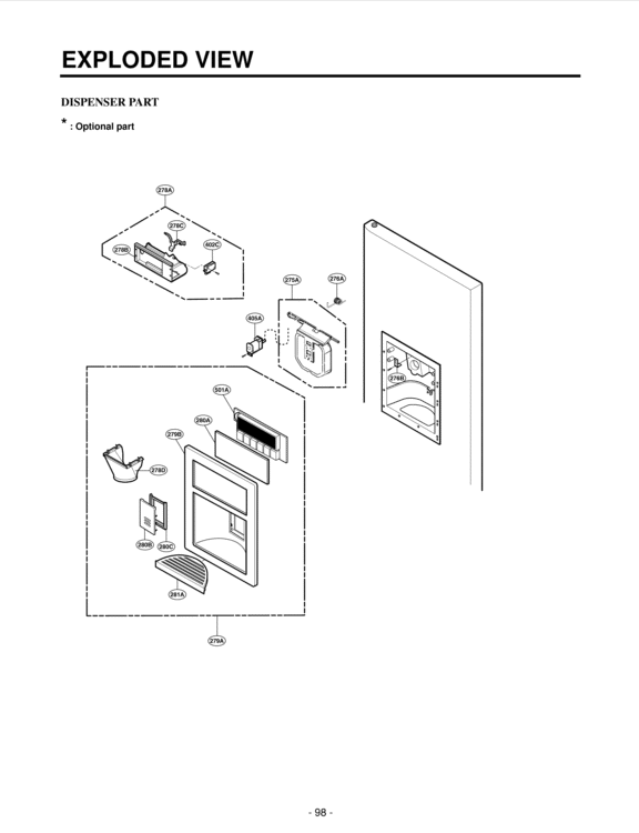 DISPENSER PART  EXPLODED VIEW Diagram and Parts List for LSC21943ST GR-L227SSPH LG Refrigerator