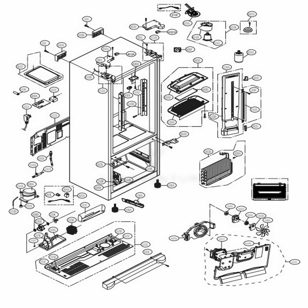 Case Parts Diagram and Parts List for LFX25973SB AWBCNA5 LG Refrigerator