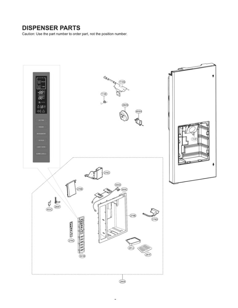 Dispenser Parts Diagram and Parts List for LFX23961SW 02 LG Refrigerator