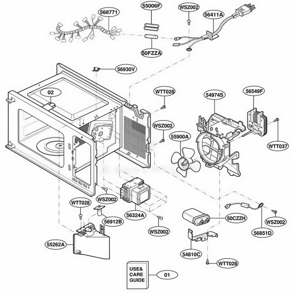 Interior Parts Diagram and Parts List for YMT3110SHQ MWEWPC LG Range