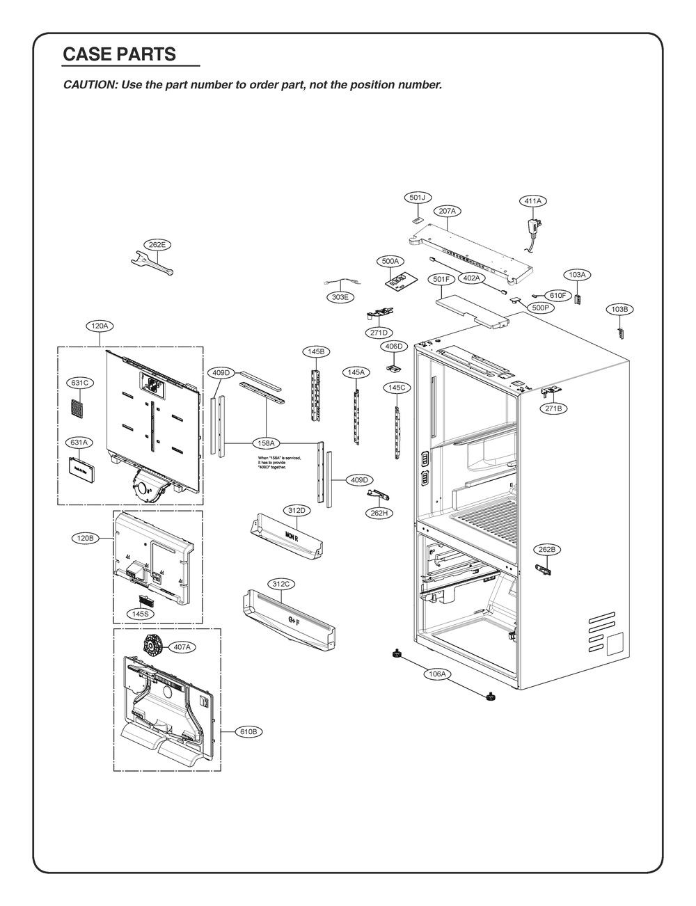 Case Parts Diagram and Parts List for GR-L308KKRM ASBCSE0 LG Refrigerator