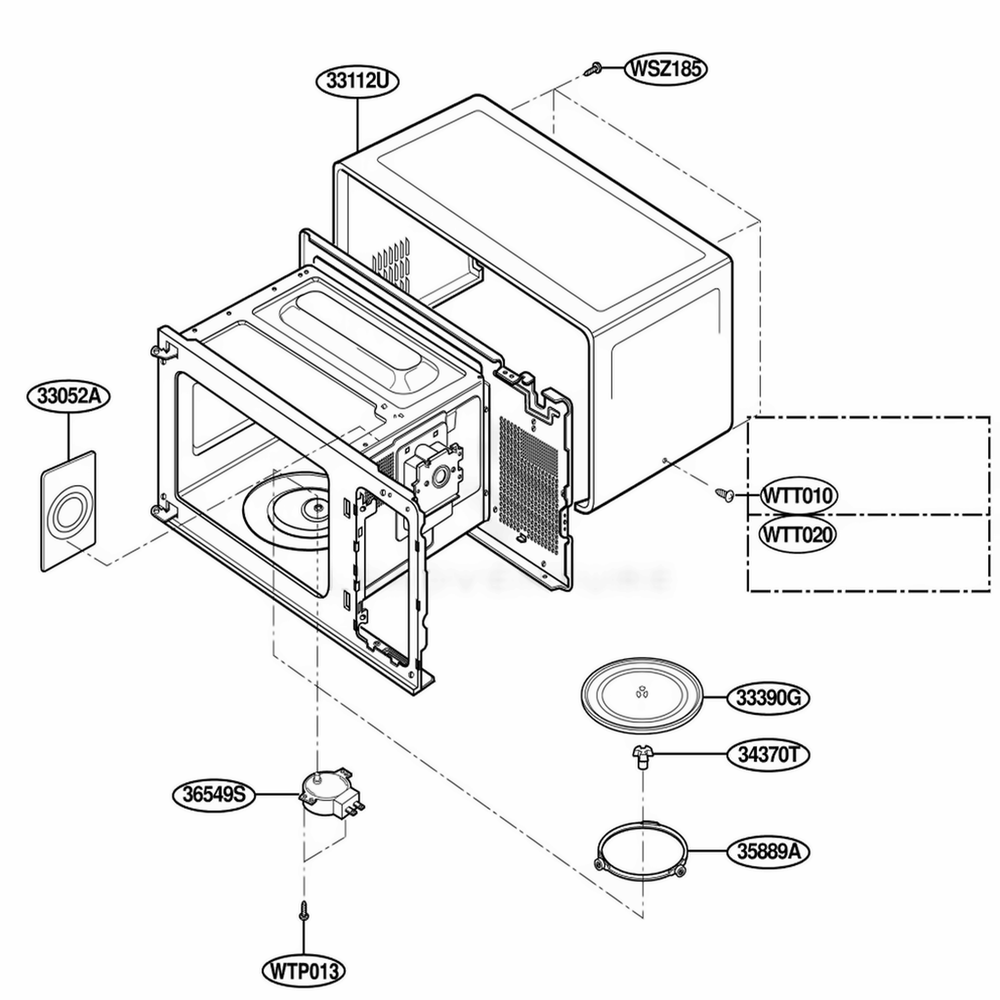 Oven Cavity Parts Diagram and Parts List for LTM9020W01 CW2ELGA LG Range