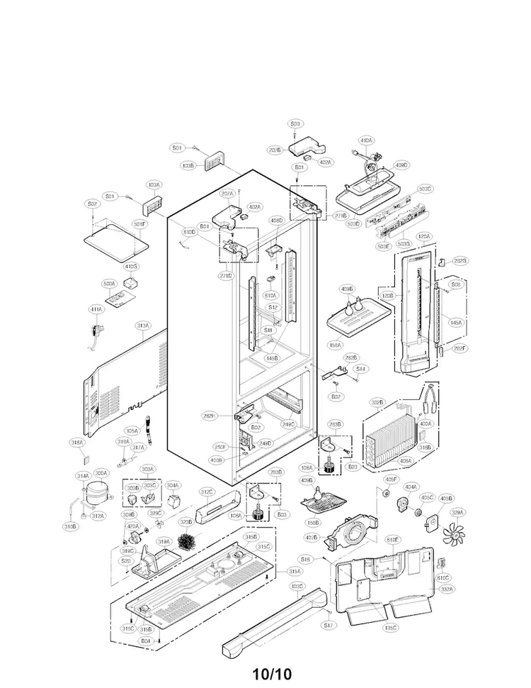 Case Assembly Parts Diagram and Parts List for LFC21770ST06  LG Refrigerator