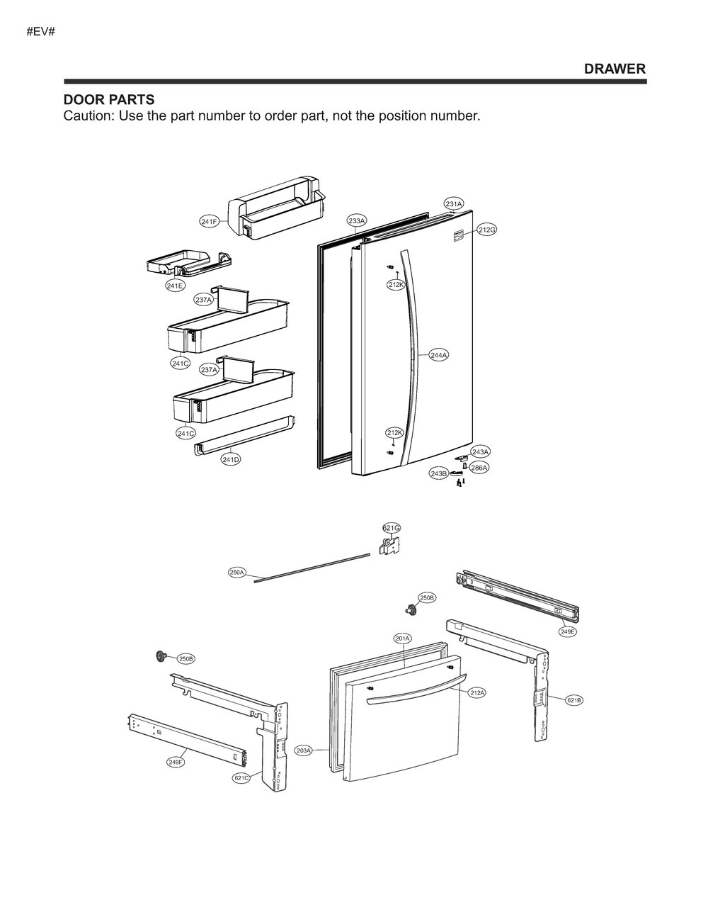 Door Parts Diagram and Parts List for GM-B228RQFM ABICSE2 LG Refrigerator