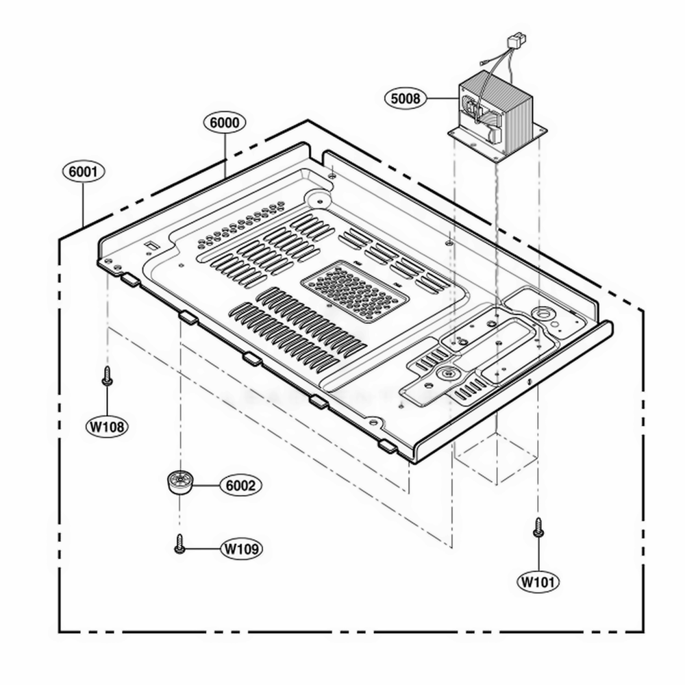 Base Plate Parts Diagram and Parts List for 65222 CWHESEA LG Range