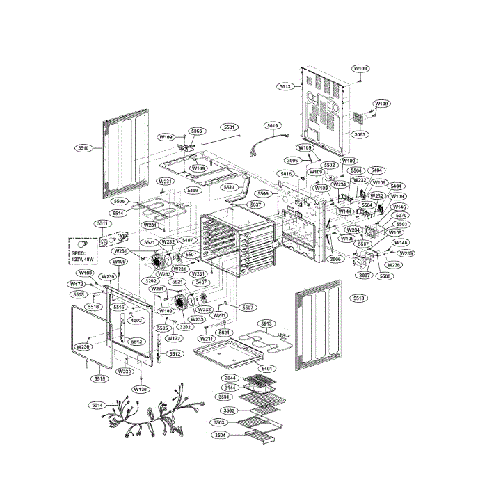 Cavity Diagram and Parts List for LRE30757SW 00 LG Range
