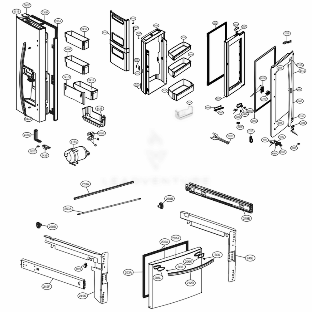 Door Parts Diagram and Parts List for LFXS26596D ASBCNA0 LG Refrigerator