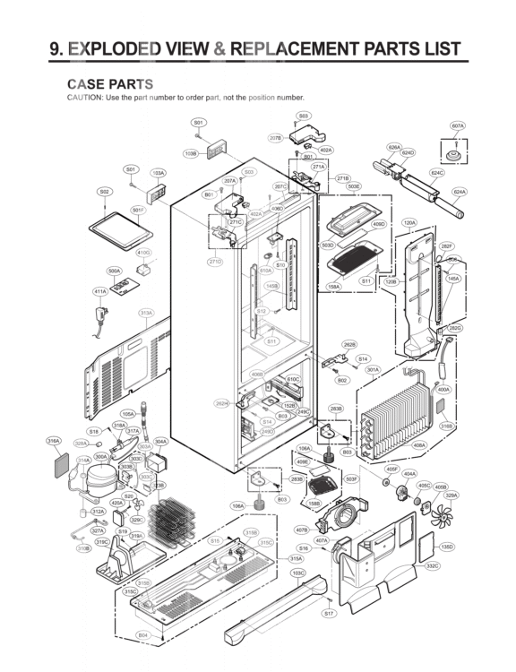 CASE PARTS   EXPLODED VIEW & REPLACEMENT PARTS Diagram and Parts List for LFX25971ST LFX25971ST /01 LG Refrigerator