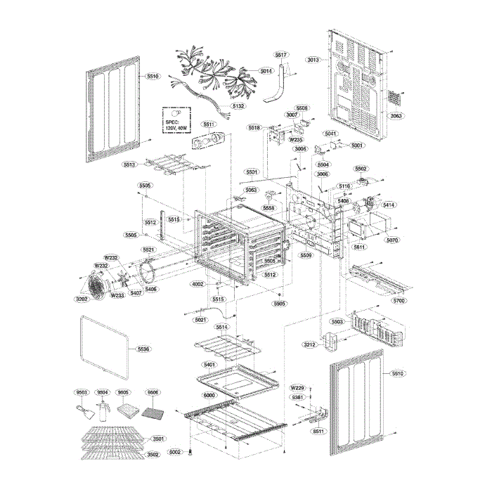 Lower Cavity Diagram and Parts List for LDE3037ST 00 LG Range
