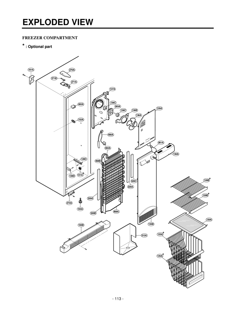 FREEZER COMPARTMENT  EXPLODED VIEW Diagram and Parts List for LRSPC2031T  LG Refrigerator