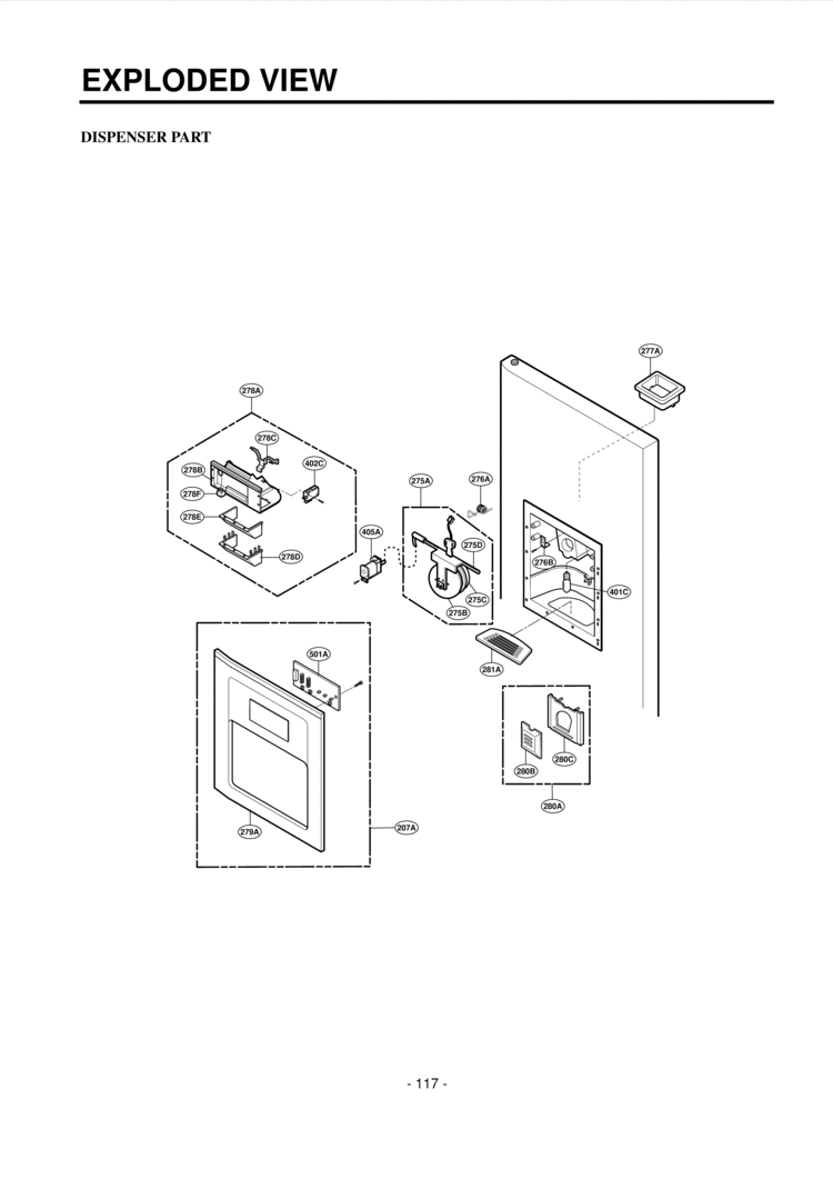 DISPENSER PART EXPLODED VIEW Diagram and Parts List for LRSPC2031T  LG Refrigerator