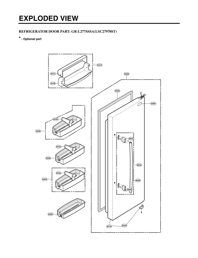 REFRIGERATOR DOOR PART   EXPLODED VIEW Diagram and Parts List for LSC27970ST  LG Refrigerator