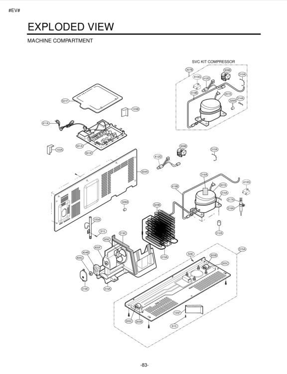 MACHINE COMPARTMENT EXPLODED VIEW Diagram and Parts List for LSC27931ST  LG Refrigerator