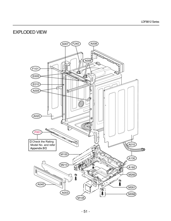 Dishwasher Exploded View 1 Diagram and Parts List for LDF8812ST  LG Dishwasher