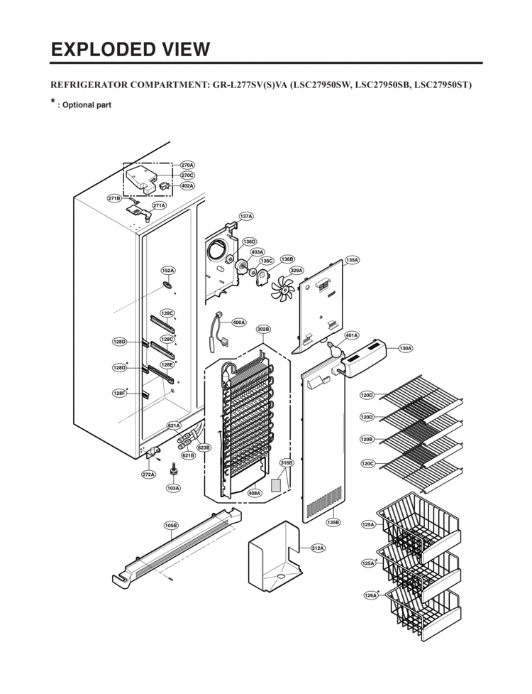 REFRIGERATOR COMPARTMENT      EXPLODED VIEW Diagram and Parts List for LSC27950SB  LG Refrigerator