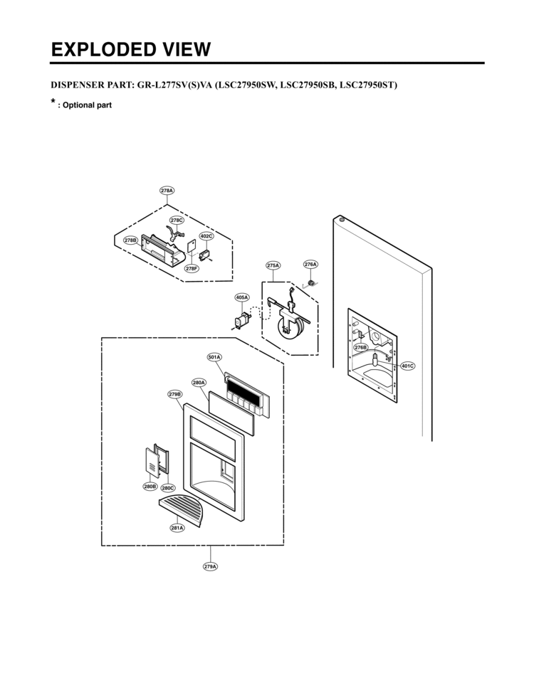 DISPENSER PART      EXPLODED VIEW Diagram and Parts List for LSC27950SB  LG Refrigerator