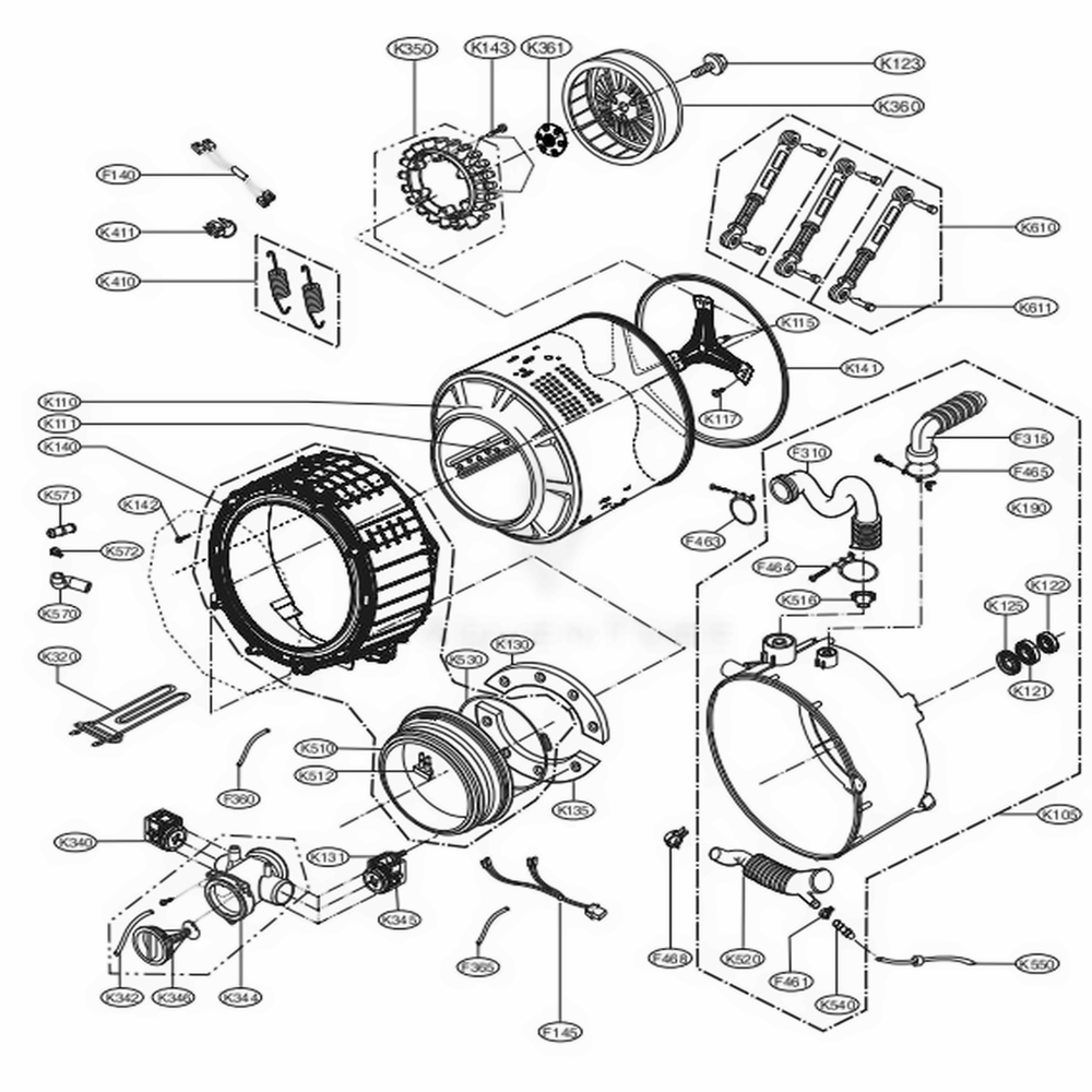 Drum And Tub Assembly Diagram and Parts List for GCWP1069CD3 ASSEELC LG Washer