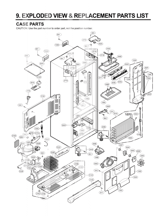 CASE PARTS   EXPLODED VIEW & REPLACEMENT PARTS LIST Diagram and Parts List for LFC25770ST ASTCLGA LG Refrigerator