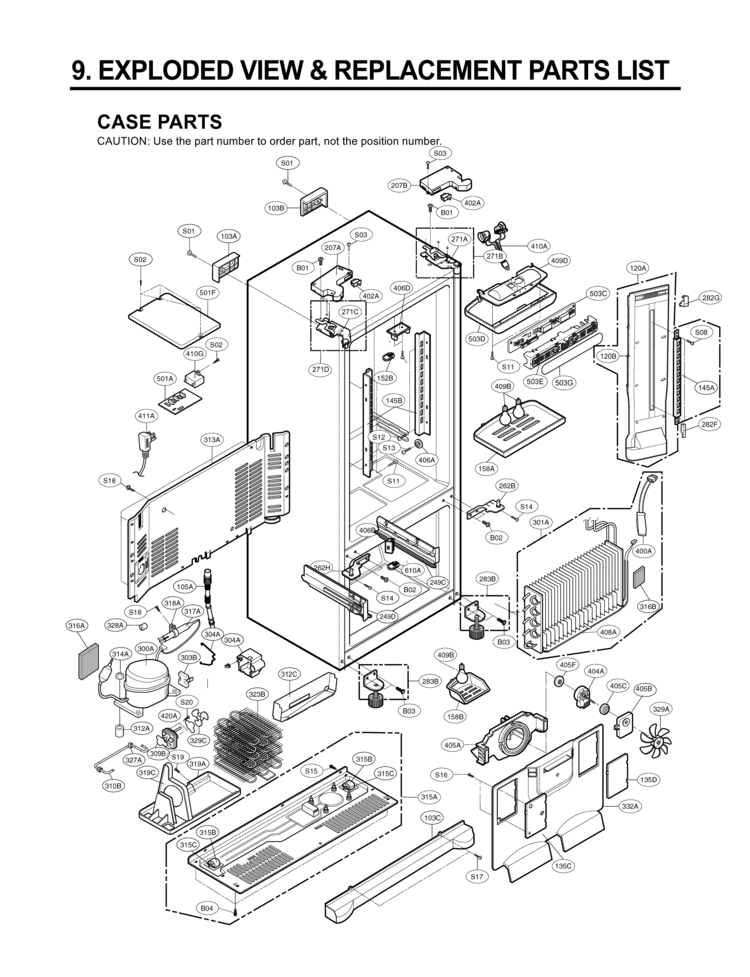 CASE PARTS   EXPLODED VIEW & REPLACEMENT PARTS Diagram and Parts List for LFC25770SW  LG Refrigerator