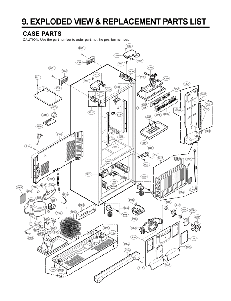 CASE PARTS   EXPLODED VIEW & REPLACEMENT PARTS Diagram and Parts List for LFC25770TT  LG Refrigerator