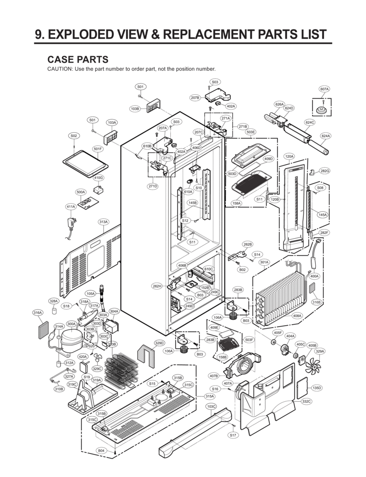 CASE PARTS   EXPLODED VIEW & REPLACEMENT PARTS Diagram and Parts List for LFX21971ST LFX21971ST /01 LG Refrigerator