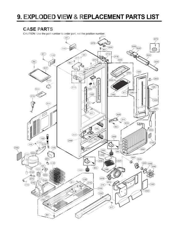 CASE PARTS   EXPLODED VIEW & REPLACEMENT PARTS Diagram and Parts List for LMX25981SB GR-L25AUVJH LG Refrigerator