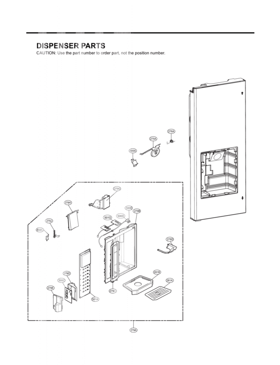 DISPENSER PARTS Diagram and Parts List for LMX25981SB GR-L25AUVJH LG Refrigerator