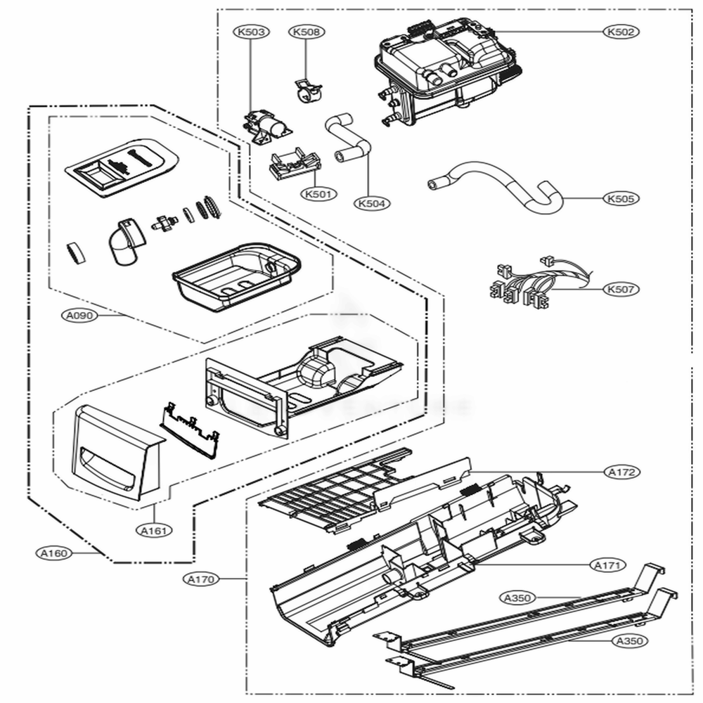 Panel Drawer Assembly And Guide Assembly Diagram and Parts List for DLHX4072W ABWEEUS LG Dryer