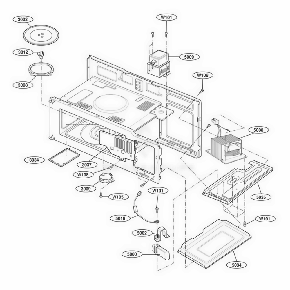 Interior Parts 1 Diagram and Parts List for MV1526W CWHESEG LG Wall Oven