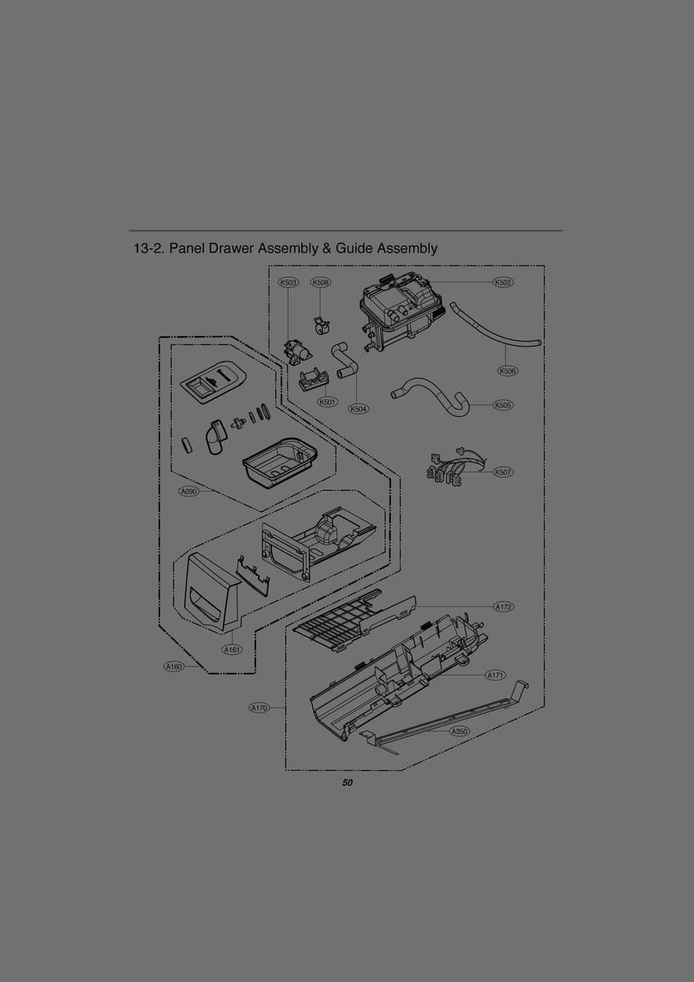 Panel Drawer Assembly And Guide Assembly Diagram and Parts List for RV1356ES ASSEEUS LG Dryer